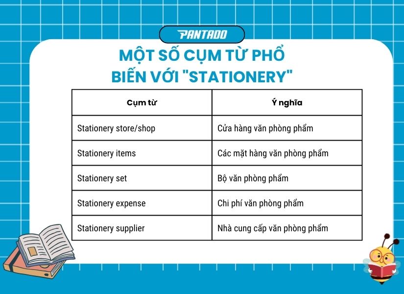 Một số cụm từ đi với “stationery”